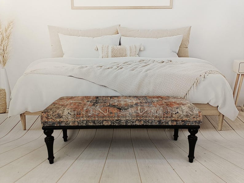Upholstered Bedroom Bench, Turkish Rug Ottoman, Wooden Coffee Table, Kitchen Furnitures, Window Bench Seat, Padded Pouffe Ottoman, BENCH 794 image 14