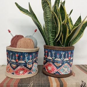 blue planter cover, hanging storage box, plant pot holder, ikat basket, ethnic storage, flower gifts, planter basket, plant pot, PTB 163