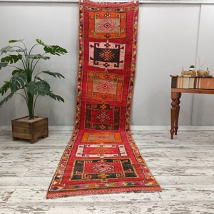 herki runner, eco friendly rug, tribal rug, handknotted rug, vintage turkish rug, retro runner, antique rug, floor runner, 3x12.1 ft VT 4518