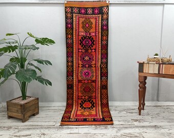 turkish runner rug, ethnic rug, entry rug, hallway rug, kitchen rug, vintage rug, soft rug, stair rug, herki rug, 2.7 x 8.5 ft, VT 4579