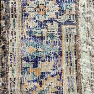 hallway runner, shabby chic rug, vintage oushak rug, patchwork rug, gothic rug, low pile runner, turkish runner rug, 2.7 x 9.5 ft VT 3888 image 5