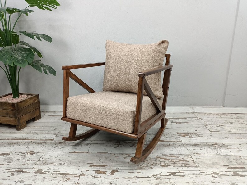 Mecedora artesanal, silla de madera maciza, silla cómoda, muebles de patio, silla de interior y exterior, silla de dormitorio, silla de descanso, RC 1033 imagen 9