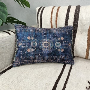 bohemian cushion, navy blue pillow, modern pillow cover, rug design pillow, cushion pillow, couch pillow, turkish pillow cover, PT 868 image 3