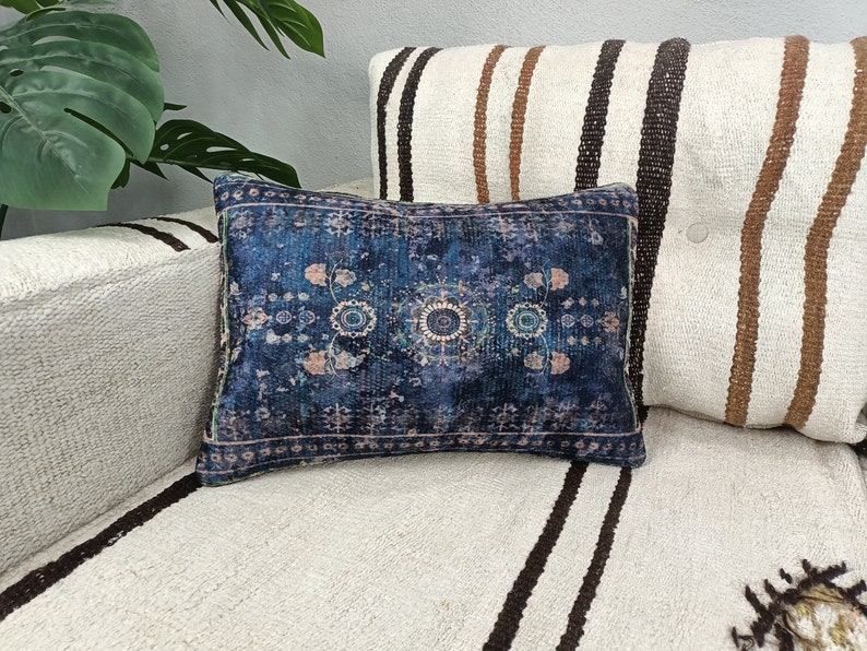 bohemian cushion, navy blue pillow, modern pillow cover, rug design pillow, cushion pillow, couch pillow, turkish pillow cover, PT 868 image 3