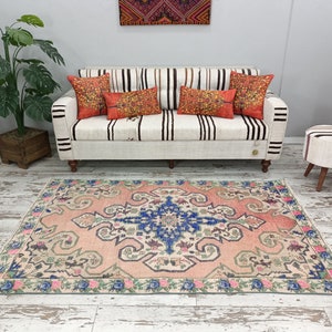 wedding area rug, pink vintage rug, oriental rug, eco friendly rug, terrace rug, medallion rug, old rug, turkish rug, 4.4 x 7.1 ft VT 3534