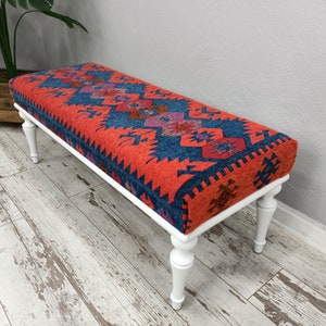Upholstered Bench, Handmade Furniture, Footstool Bench, Kilim Rug Bench, Ottoman Bench, Aztec Bench, Farmhouse Decor,Footstool , BENCH 253