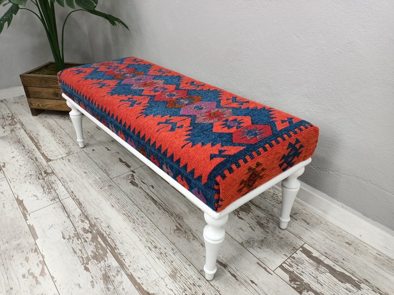 Upholstered Bench, Handmade Furniture, Footstool Bench, Kilim Rug Bench, Ottoman Bench, Aztec Bench, Farmhouse Decor,Footstool , BENCH 253