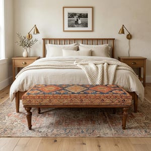 Banco de trabajo de madera, banco otomano, muebles hechos a mano, silla de cocina, banco de piano, banco de comedor, banco para sentarse, banco de alfombra turca, BANCO 63