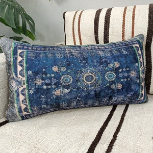 bohemian cushion, navy blue pillow, modern pillow cover, rug design pillow, cushion pillow, couch pillow, turkish pillow cover, PT 868 image 2