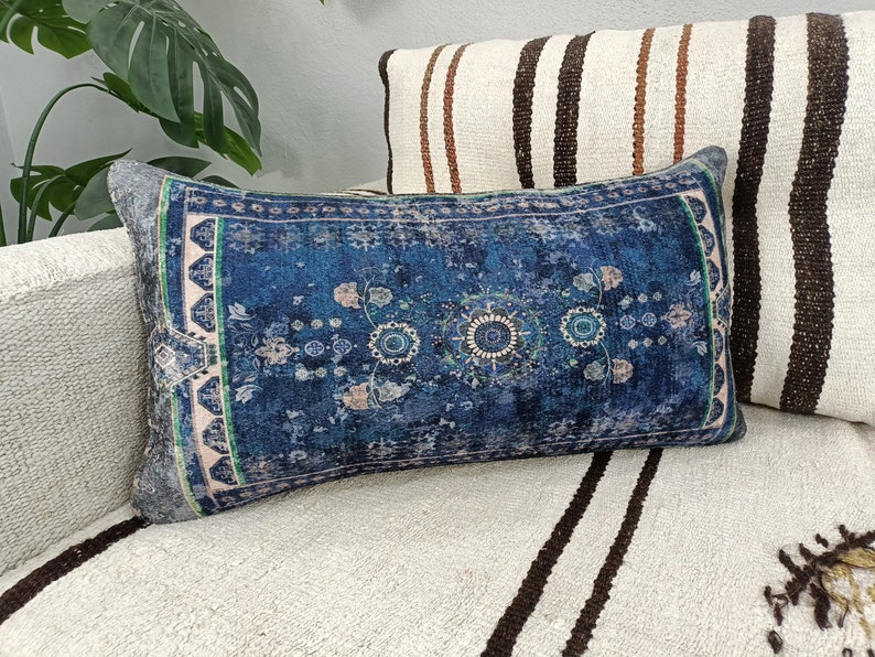 bohemian cushion, navy blue pillow, modern pillow cover, rug design pillow, cushion pillow, couch pillow, turkish pillow cover, PT 868 image 2