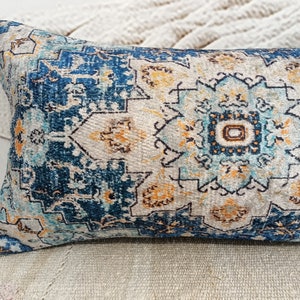 lumbar pillow, pillow with flowers, blue pillow cover, throw decor pillow, authentic pillow, mini pillow sham, beeding pillow, PT 869 image 7