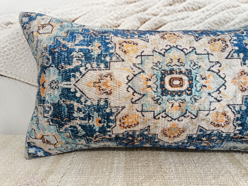 lumbar pillow, pillow with flowers, blue pillow cover, throw decor pillow, authentic pillow, mini pillow sham, beeding pillow, PT 869 image 7