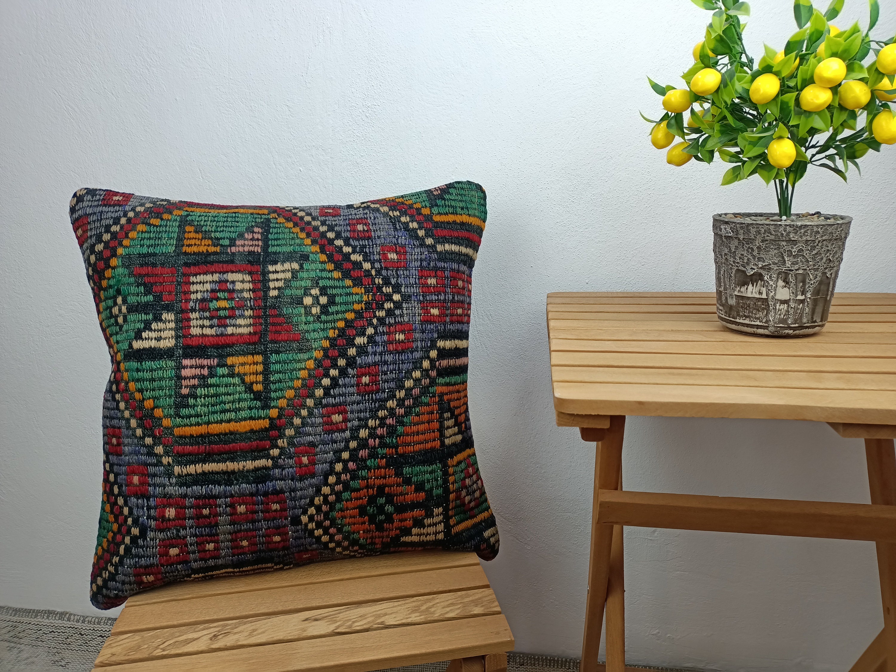 Bohemian rug pillow throw pillow accent pillow cover wicker Etsy