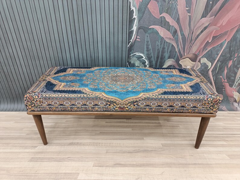 bedroom ottoman bench, wood bench, boho chair, dining table bench, footstool bench, turkish rug bench, upholstered bench, Bench 867