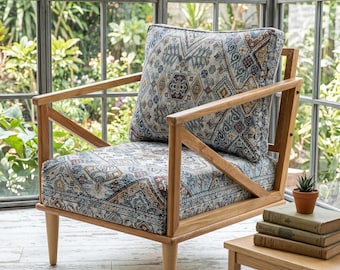 Sessel mit Kissen, Schlafsessel, Schreibtischstuhl, Artisan Möbel, Clubsessel, Polsterstuhl, Boho Stuhl, Esszimmerstuhl, SOFA 61