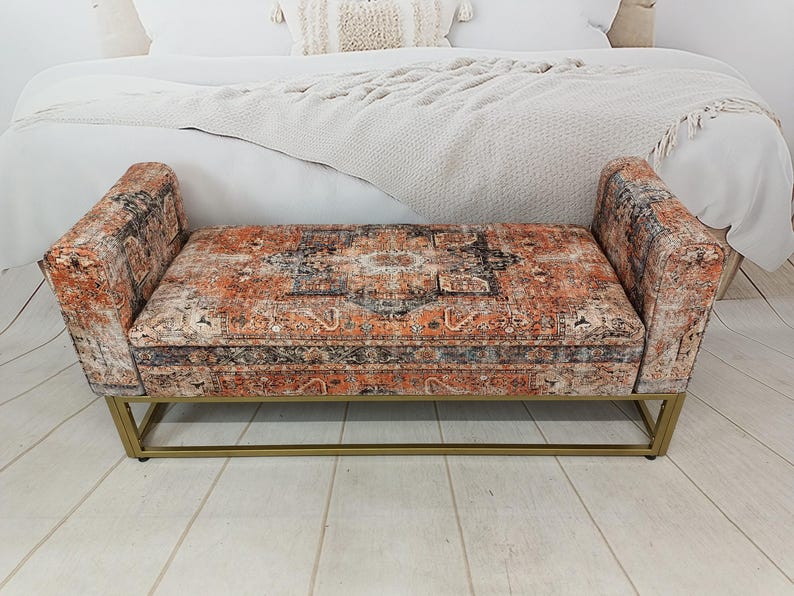 Lounge furniture, Orange sofa couch, Textile Art sofa, Rug upholstered sofa, Bench with arms, Sectional sofa, Storage seating, MTL 18x51 794 image 5