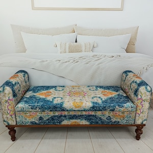 Bench With Arms Upholstered Sofa Storage Ottoman Bohemian Daybed Bedroom Bench Dressing Room Chair Blue Couch ST 18x51 164 Etsy