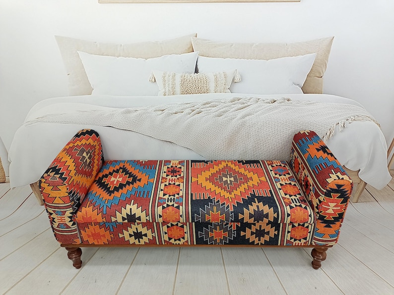 Storage Loveseat, Armed Ottoman Bench, Living Room Bench, Orange Sofa Couch, Aztec Bench, Upholstered Bench, Bed Benches, ST 18x51 00