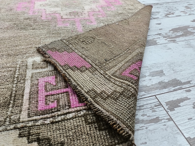 turkish oushak rug, eco friendly rug, rugs for stair, handmade wool rug, soft pile rug, vintage rug, ikat rug, long rug, 2.5x11.5 ft VT 4789 image 10