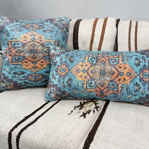 home decor pillow, oriental pillow case, bench cushion, aqua blue pillow, funky pillow, lumbar pillow, eco friendly, interior pillow, PT 156