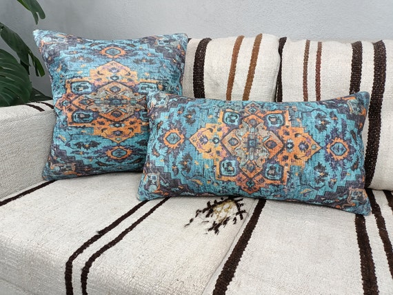 Home Decor Pillow Oriental Pillow Case Bench Cushion Aqua Blue Pillow Funky Pillow Lumbar Pillow Eco Friendly Interior Pillow PT 156 Etsy