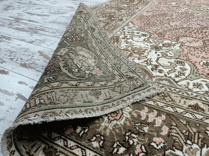 Handmade rug, Turkish rug, Oushak rug, Area rug, Living room rug, Pink rug, Faded rug, Floral rug, Boho decor rug, 6.4x9.2 ft, VT 1438 image 10
