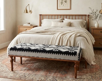 Banco con alfombra Kilim, banco de comedor, banco de estilo rústico, banco de dormitorio, banco de entrada, muebles hechos a mano, banco otomano, reposapiés, BANCO 1035