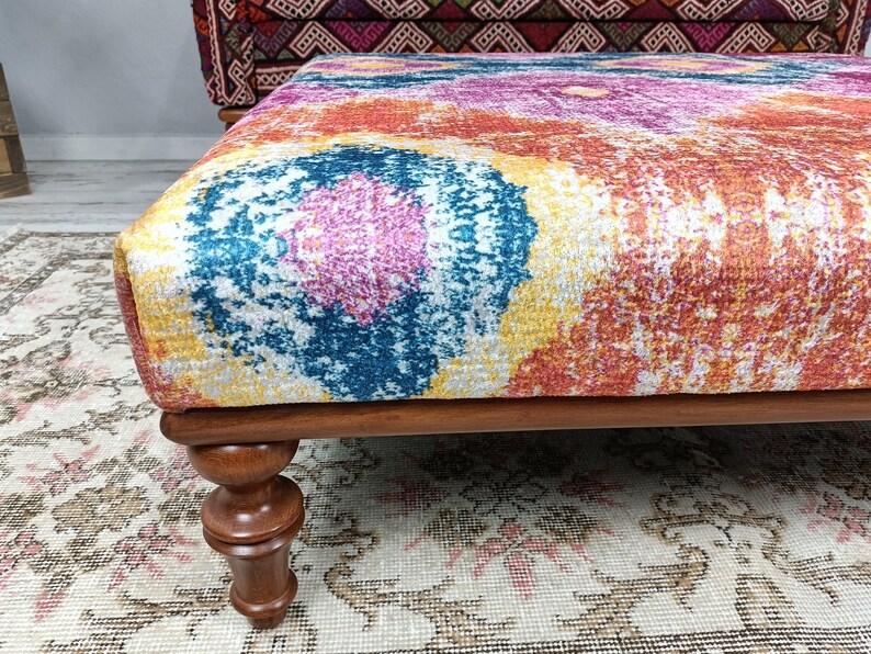 Ottoman coffee table, Handmade bench, Mid table bench, Dining table, Living room table, Upholstered bench, Bohemian bench, Footstool bench