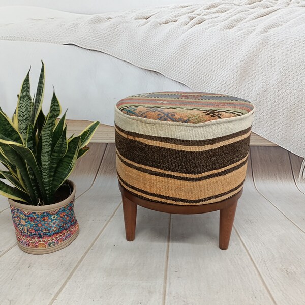 Taburete Kilim, Muebles hechos a mano, Taburete de tocador, Taburete de maquillaje, Taburete de tocador, Taburete de baño, Taburete de café, Taburete retro, FS 06