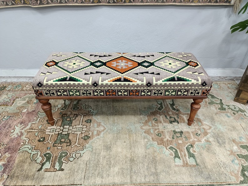 Kilim Rug Bench Ottoman Upholstered Bench Handmade Etsy