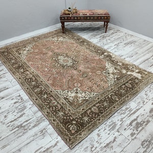 Handmade rug, Turkish rug, Oushak rug, Area rug, Living room rug, Pink rug, Faded rug, Floral rug, Boho decor rug, 6.4x9.2 ft, VT 1438 image 3