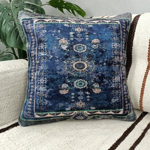 bohemian cushion, navy blue pillow, modern pillow cover, rug design pillow, cushion pillow, couch pillow, turkish pillow cover, PT 868 zdjęcie 1