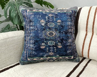 cojín boho, almohada azul marino, funda de almohada moderna, almohada de diseño de alfombra, almohada de cojín, almohada de sofá, funda de almohada turca, PT 868