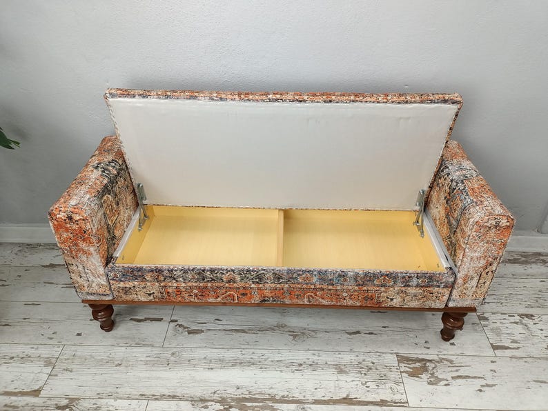Lounge furniture, Orange sofa couch, Textile Art sofa, Rug upholstered sofa, Bench with arms, Sectional sofa, Storage seating, MTL 18x51 794 image 2