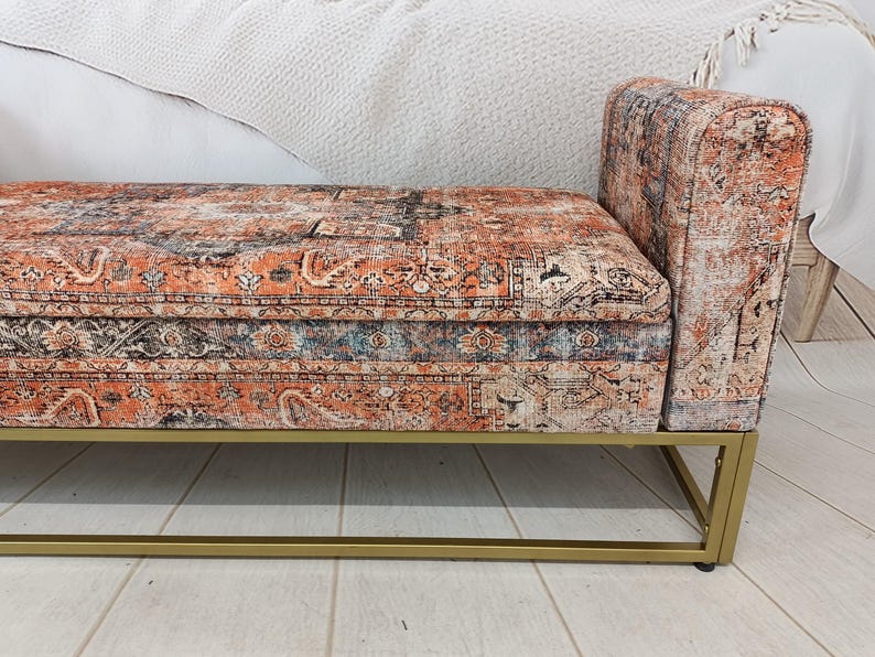 Lounge furniture, Orange sofa couch, Textile Art sofa, Rug upholstered sofa, Bench with arms, Sectional sofa, Storage seating, MTL 18x51 794 image 4