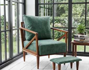Stoel voor woonkamer, groene fauteuil, bureaustoel, retro fauteuil, verandastoel, duurzame stoel, accentstoel, cocktailstoel, SOFA KM-12