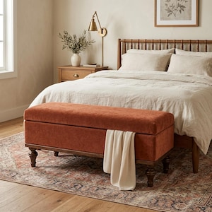 Terracotta Velvet Storage Bench | Kitchen Dining Seat | Warm Transitional Ottoman