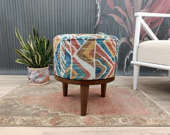 Taburete bohemio, taburete otomano, puf con patas, taburete retro, taburete psicodélico, banco hecho a mano, mesa de té, banco de entrada, silla para sentarse, FS 884