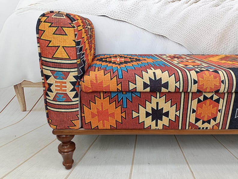 Storage Loveseat, Armed Ottoman Bench, Living Room Bench, Orange Sofa Couch, Aztec Bench, Upholstered Bench, Bed Benches, ST 18x51 00
