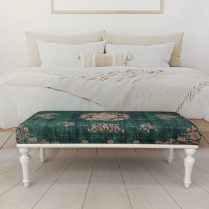 Floral Rug Bench, Upholstered Bench, Boho Piano Bench, Dressing Table Seat, Dining Chair, Kitchen Furniture, Wooden Shoe Bench,