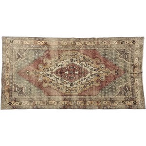 wool pile rug, turkish handmade rug, oriental rug, antique oushak rug, housewarming rug, vintage area rug, used rug, 4.3x7.9 ft, VT 5682