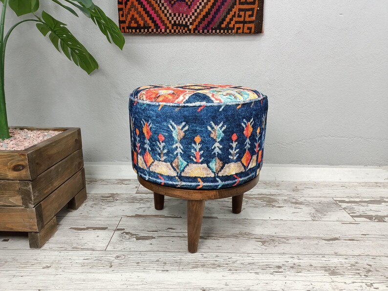 Klavierbank, gepolsterter Fußhocker, Barhocker, runder Pouf, Ottomanenhocker, Schminktischstuhl, Eingangsbank, Knopfbank, Garderobenbank, FS 163 With wood frame