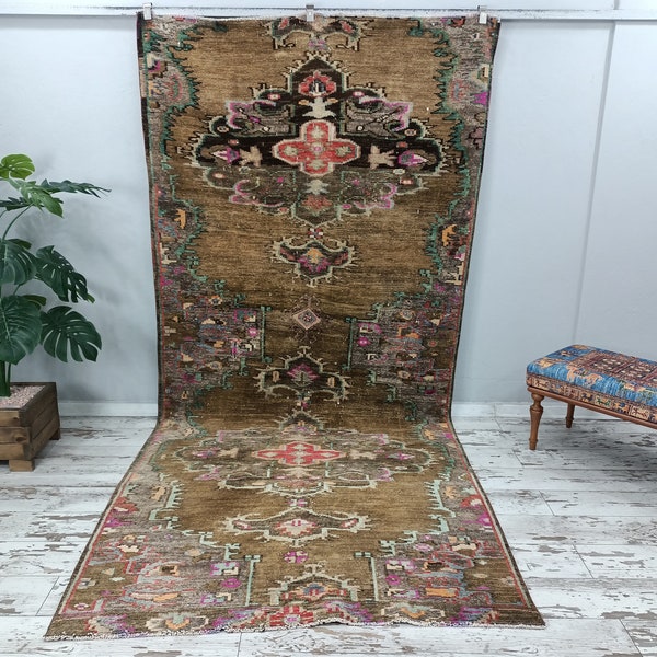 rugs for kitchen, brown turkish rug, handknotted rug, traditional rug, cottagecore rug, vintage rug, wedding rug, 5.6 x 11.4 ft, VT 5203