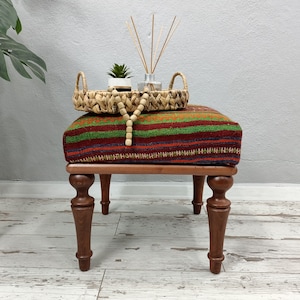 Pouffe Ottoman, Kilim Pouf Bench, Handmade Furniture, Vanity Stool, Foot Rest, Entry Table, Upholstered Bench, Patio Decor Bench, VT 629