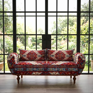 Tribal Print Storage Bench | Settee With Pillows, ST 36-2