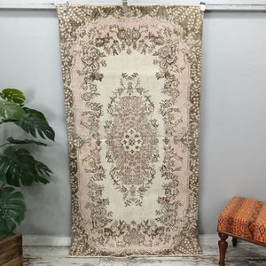 pastel turkish rug, natural fiber rug, oushak wool rug, vintage rug, fancy rug, accent rug, multicolor rug, boho rug, 3.8 x 7 ft, VT 2972