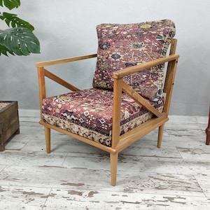 Dressing chair, Chair with armrest, Bohemian chair, Upholstered chair, Deck chair, Sofa chair, Retro armchair, Side chair, SOFA 1018 Natural
