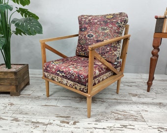 Dressing chair, Chair with armrest, Bohemian chair, Upholstered chair, Deck chair, Sofa chair, Retro armchair, Side chair, SOFA 1018 Natural