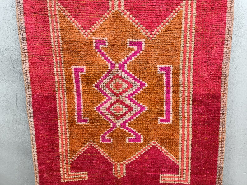 pink oushak rug, rug with fringes, pastel decor rug, eco friendly rug, soft pile rug, turkish vintage rug, soft runner, 3 x 11.5 ft, VT 4597 image 5