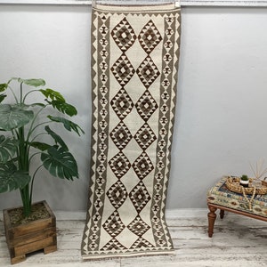turkish rug, runner rug, herki rug, vintage rug, ikat carpet, hallway rug, stair runner, entry runner, kitchen runner, 2.6 x 8.2 ft, VT 2553